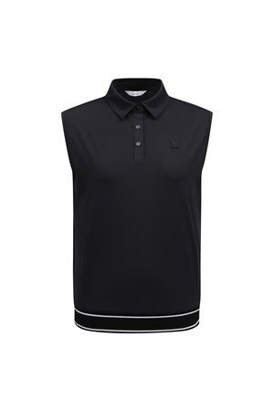 [26SS] 등판 우븐 소재 MIX 민소매 카라 티셔츠 L21F2TO361_BK