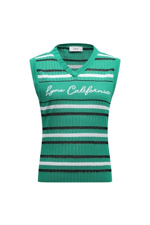 [26SS] 여성 스트라이프 패턴 V넥 베스트 L21F2SV255_GN