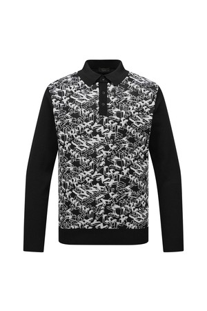 [26SS] 남성 전판 로고 자카드 패턴 카라넥 니트 L11F1SR323_BK_BLACK-a