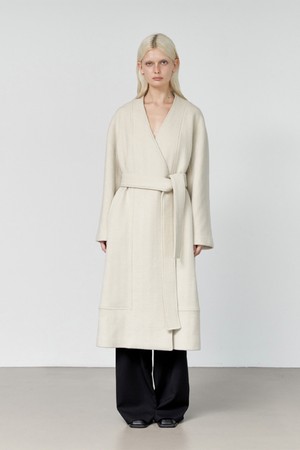 Nouvel wool collarless coat _ Ivory Sand