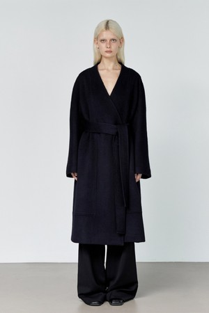 Nouvel baby alpaca collarless coat _ Dark Navy