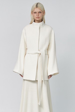 Zaha alpaca stand collar belted coat _ Ivory