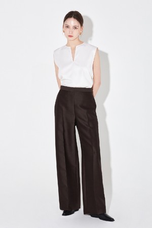 Vanessa wool silk wide leg straight pants _ Dark Brown