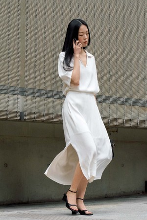 Sheryl open collar dress _ White 셰릴 오픈 칼라 드레스 화이트