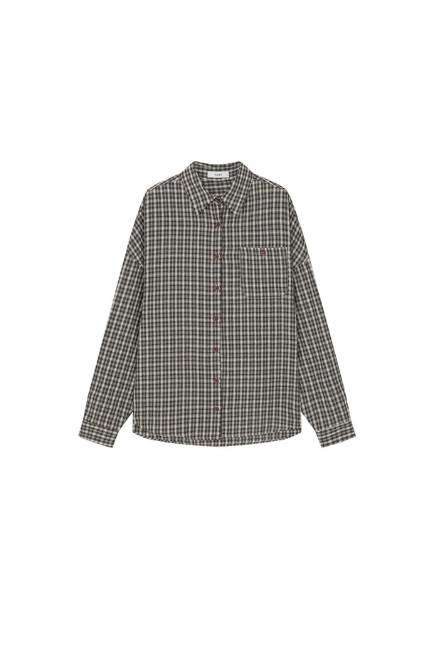 PANDORAFIT - 셔츠 - Overfit Leather Patch Check Shirt