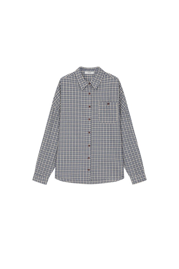 PANDORAFIT - 셔츠 - Overfit Leather Patch Check Shirt