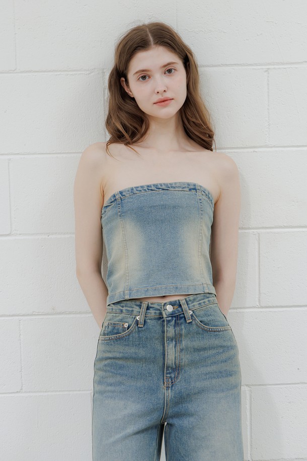 PANDORAFIT - 민소매티셔츠 - Raw Denim Tube Top