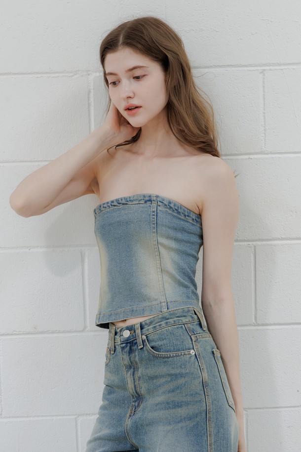 PANDORAFIT - 민소매티셔츠 - Raw Denim Tube Top