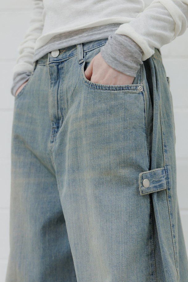 PANDORAFIT - 데님 - Vintage Cargo Wide-Leg Denim Pants