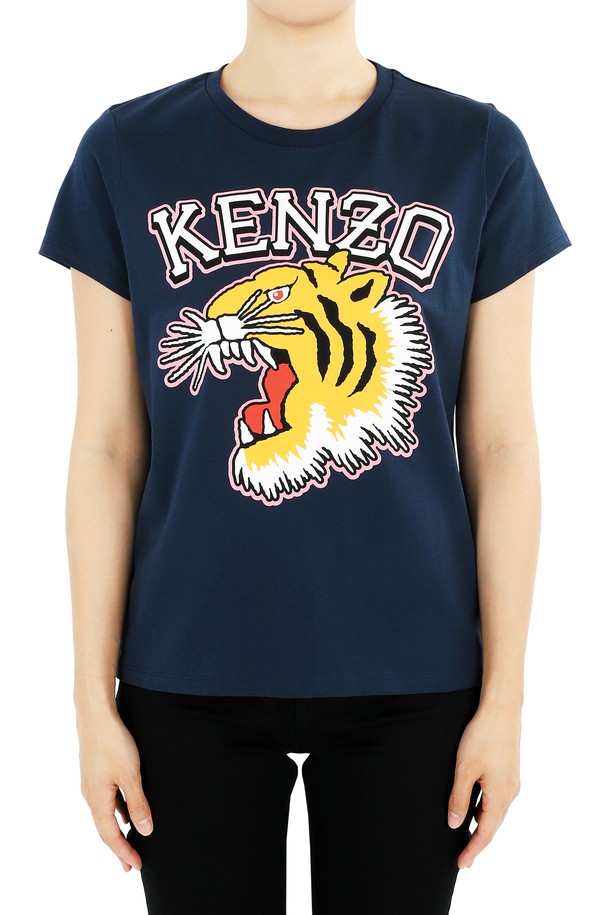 KENZO - 반소매 티셔츠 - 겐조 타이거 로고 반팔 티셔츠(블루) K60264 84A 14Y (성인착용가능)