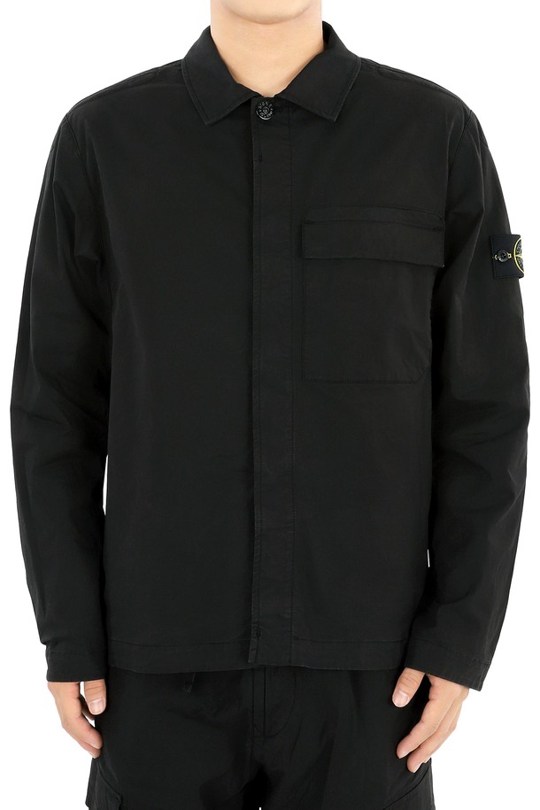 STONE ISLAND - 셔츠형자켓 - 스톤 남성 와펜 패치 수피마 레귤러핏 셔츠 자켓(블랙) 801510710 V0029