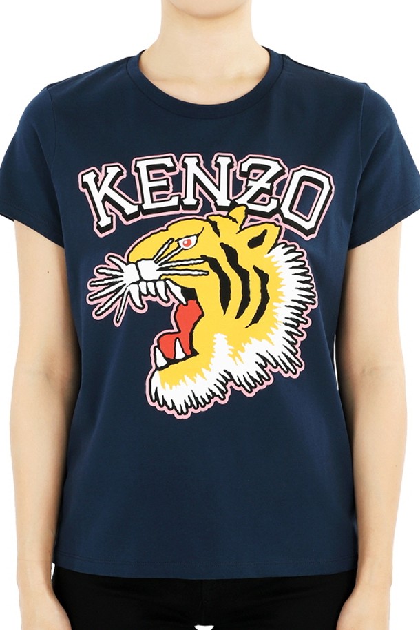 KENZO - 반소매 티셔츠 - 겐조 타이거 로고 반팔 티셔츠(블루) K60264 84A 14Y (성인착용가능)