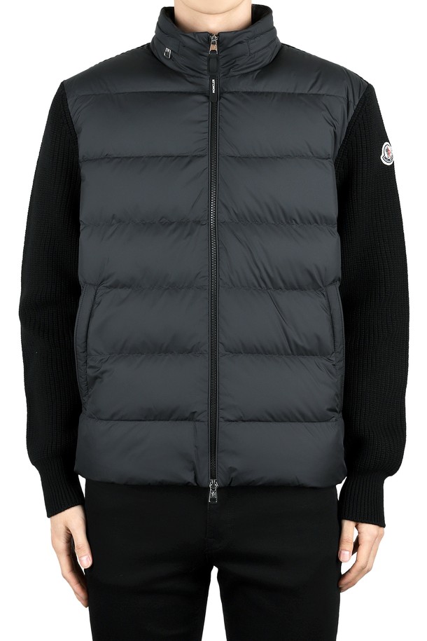 MONCLER - 다운/패딩 - 몽클레어 남성 로고 패치 니트 패딩 자켓(블랙) 9B00032 M1131 999