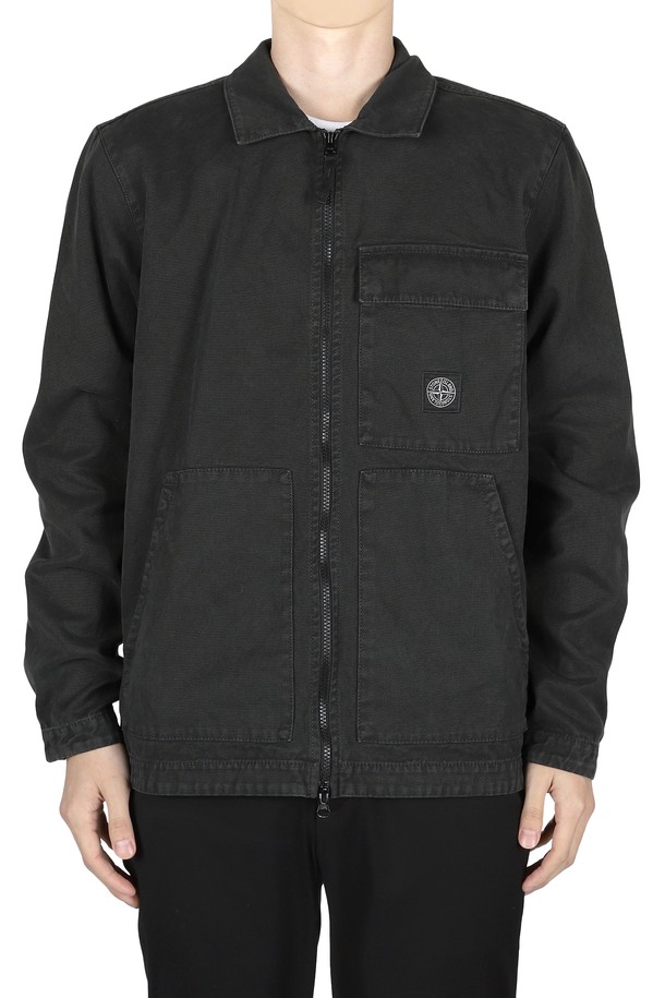 STONE ISLAND - 셔츠형자켓 - 스톤 남성 파나마 로고 패치 코튼 오버 집업 셔츠 자켓(차콜) 811511501 V0162