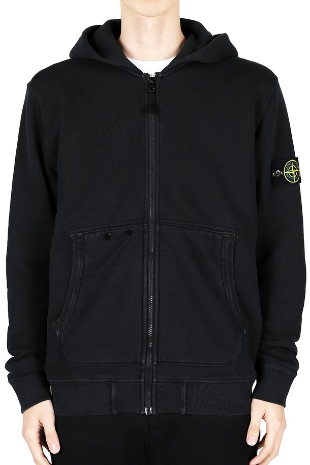 STONE ISLAND - 블루종/점퍼 - 스톤 남성 와펜 패치 코튼 후드 집업 자켓(블랙) 811563341 V0129