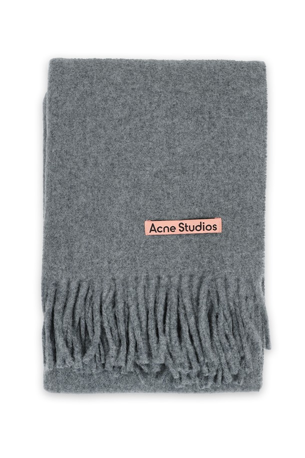 Acne Studios - 스카프/머플러 - 아크네스튜디오 로고 패치 울 프린지 머플러(그레이) CA0210 990