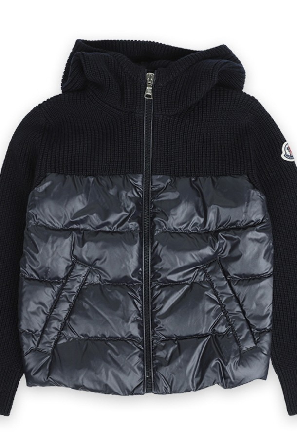 MONCLER - 키즈아우터 - 몽클레어 키즈 하이넥 니트 믹스 집업 패딩 자켓(네이비) 9B00007 M1131 742