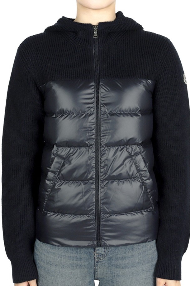 MONCLER - 패딩 - 몽클레어 하이넥 니트 믹스 집업 패딩 자켓(네이비) 9B00007 M1131 742 12,14A (성인착용가능)