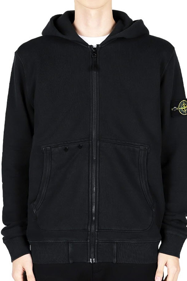 STONE ISLAND - 블루종/점퍼 - 스톤 남성 와펜 패치 코튼 후드 집업 자켓(블랙) 811563341 V0129