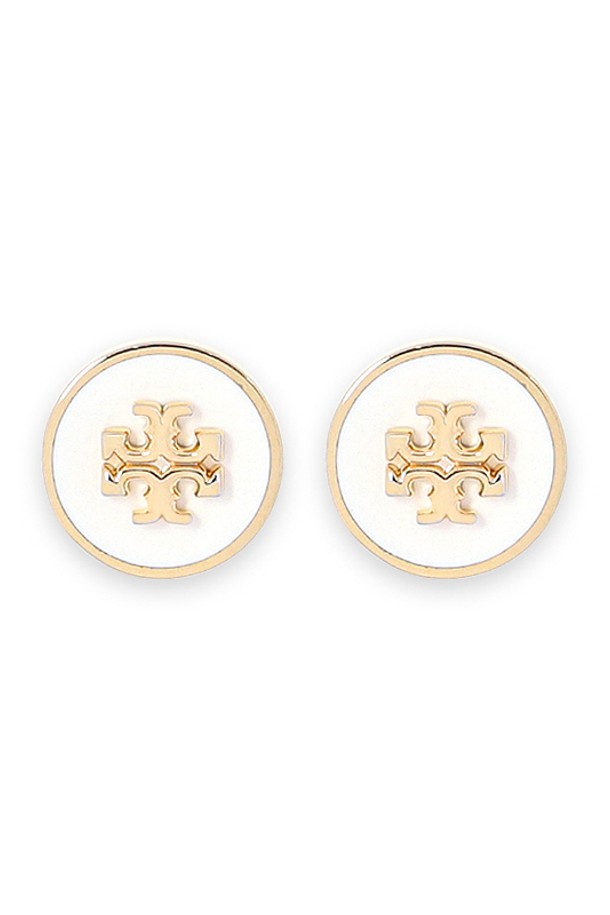 TORY BURCH - 귀걸이 - 토리버치 여성 키라 에나멜 서클 로고 이어링(골드/화이트) 90547 700