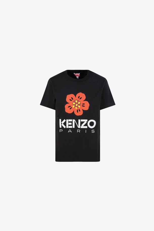 KENZO - 반소매 티셔츠 - 겐조 여성 보크 플라워 프린팅 반팔 티셔츠 (블랙) FD52TS0394SO 99J