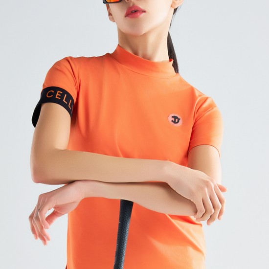 컬러 블록 모크넥 하프 슬리브