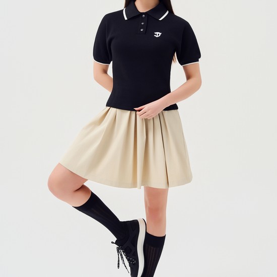 플리츠 레이어드 미디 스커트