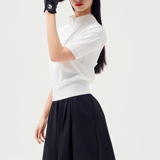 플리츠 레이어드 미디 스커트