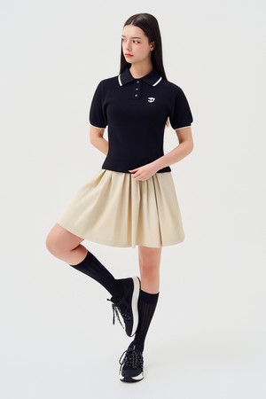 플리츠 레이어드 미디 스커트