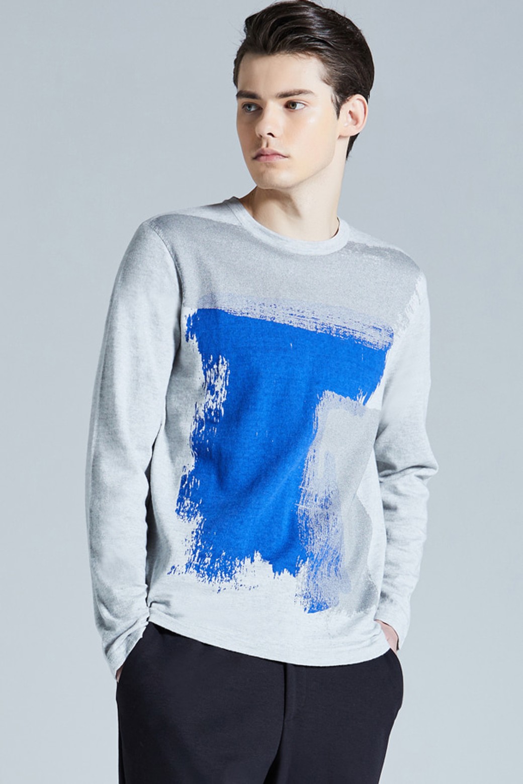 RENOMA HOMME - 스웨터 - 레노마 면울혼방 블루 포인트 니트 라이트그레이 RJAMKT07A
