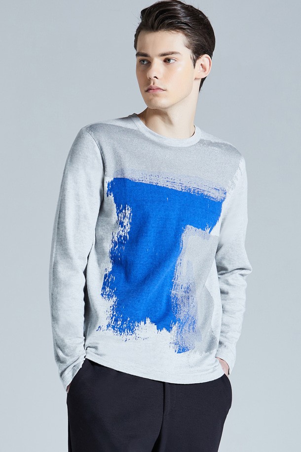 RENOMA HOMME - 스웨터 - 레노마 면울혼방 블루 포인트 니트 라이트그레이 RJAMKT07A