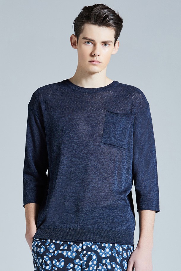 RENOMA HOMME - 스웨터 - 레이온린넨혼방 시스루 체스트 포켓 7부 니트 RJIMKT09A