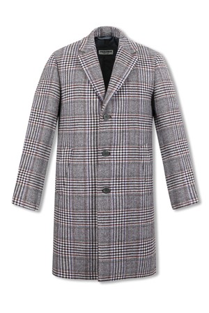 울혼방 패디드 안감 3버튼 코트 와인체크 RLLMBH70A