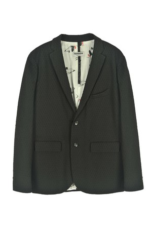 면린넨 텍스처 투버튼 자켓 블랙 FMLPBJ56A