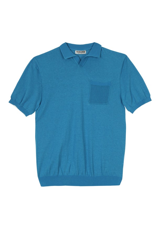 RENOMA HOMME - 스웨터 - 면린넨혼방 반팔 니트 블루 RNFMKT55A