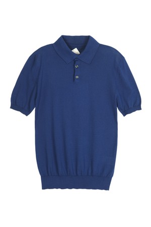 면 실크 폴로넥 반팔 니트 네이비 POBBKT59A