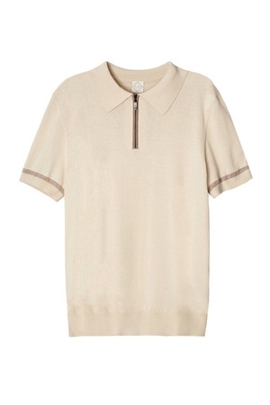 실크 면 집업 폴로넥 반팔니트 아이보리 POBCKT95A