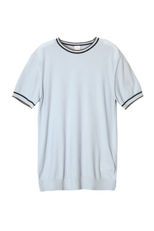 면 라인포인트 크루넥 반팔 니트 라이트블루 POBCKT88A