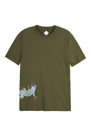 면 리자드 사이드프린트 반팔 티셔츠 카키 POBCTT86A