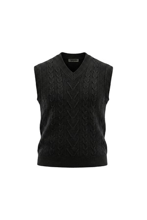 울캐시혼방 브이넥 니트 베스트 블랙 ROCMKT34A