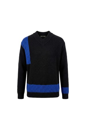 모혼방 루즈핏 브이넥 니트 블랙 ROCMKT33A