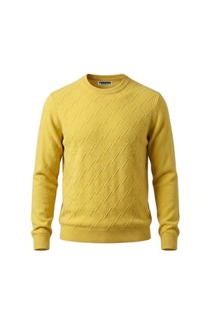 울캐시혼방 아가일 라운드 니트 옐로우 ROCMKT10A