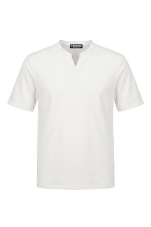 면혼방 헨리칼라 반팔 티셔츠 화이트 ROBMTT61A