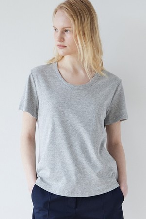 에센셜 U넥 반팔 티셔츠 - 그레이 멜란지