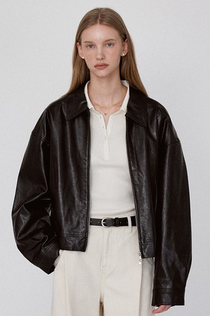 2Way Leather Crop Jacket - Black