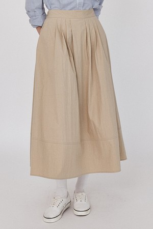 Pleats Flow Banding Long Skirt - Beige