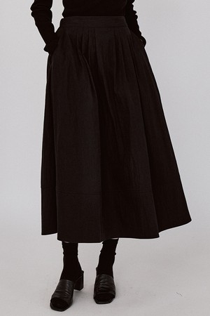 Pleats Flow Banding Long Skirt - Black