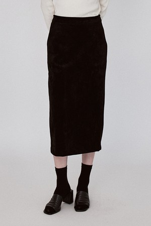 Basic Suede Long Skirt - Black