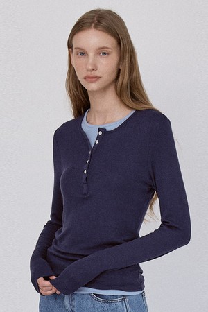 Basic Layered Panel T-Shirt - Navy