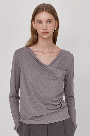 Cross Shirring Ruffle T-Shirt - Gray